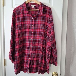 Woman Within Women’s Plus Sz 2 X (26/28) Button Up Cotton Flannel Plaid Shirt